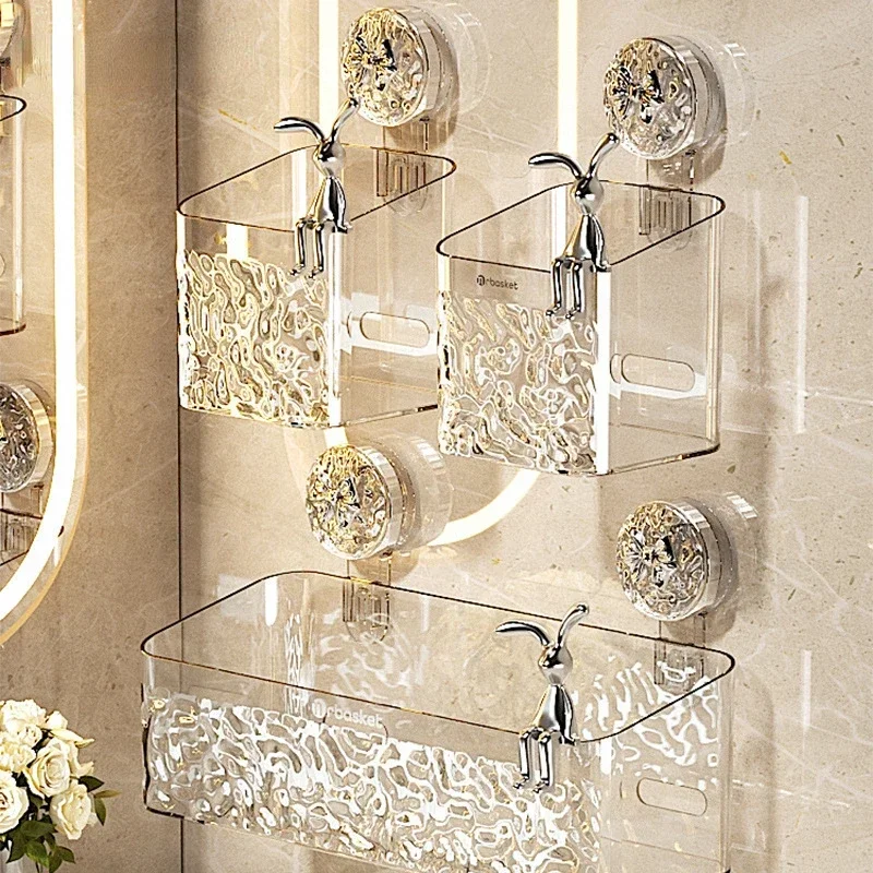 Shower Suction Cup Shelf Basket Light Glacier Pattern One Second Installation bathroom Organizer Storage Rotating to Suck Remove 2