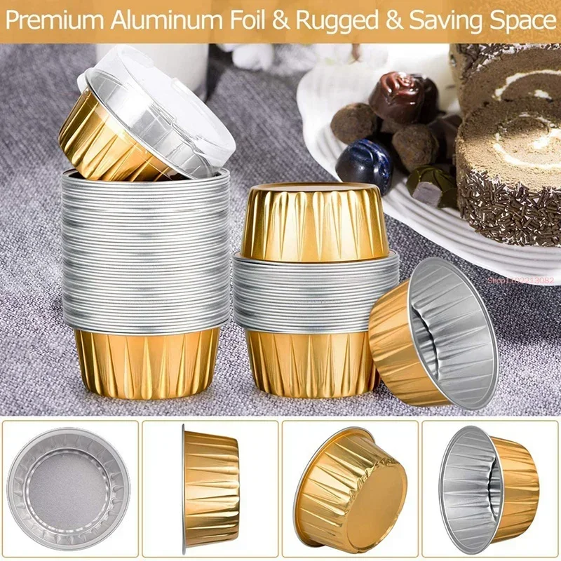 50pcs Aluminum Foil Ramekins & Cupcake Baking Cups with Lids 2