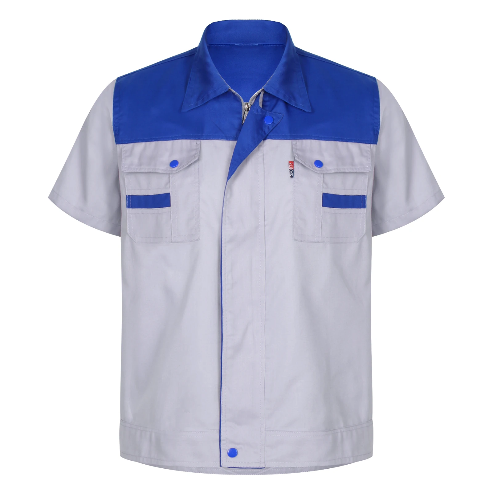 thumbnail image 1 of Uniforme de trabajador de fábrica para hombre, chaqueta de trabajo con cremallera de manga corta, camisa industrial, traje de mecánico con bolsillo, chaqueta, abrigos, blusas, 1 of 5