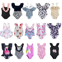 2024 Summer 1-5 Years Girls Swimsuit One Piece Swimsuit Flower Leopard Printing Swimwear For Children Summer Bikini Bathing Suit 1