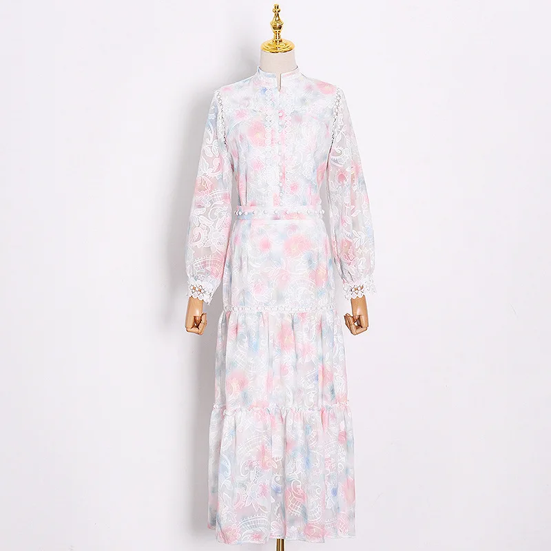 

Женское винтажное платье с пышными рукавами, повседневное длинное платье с цветочным принтом в стиле ретро, бальное платье с длинной юбкой на весну