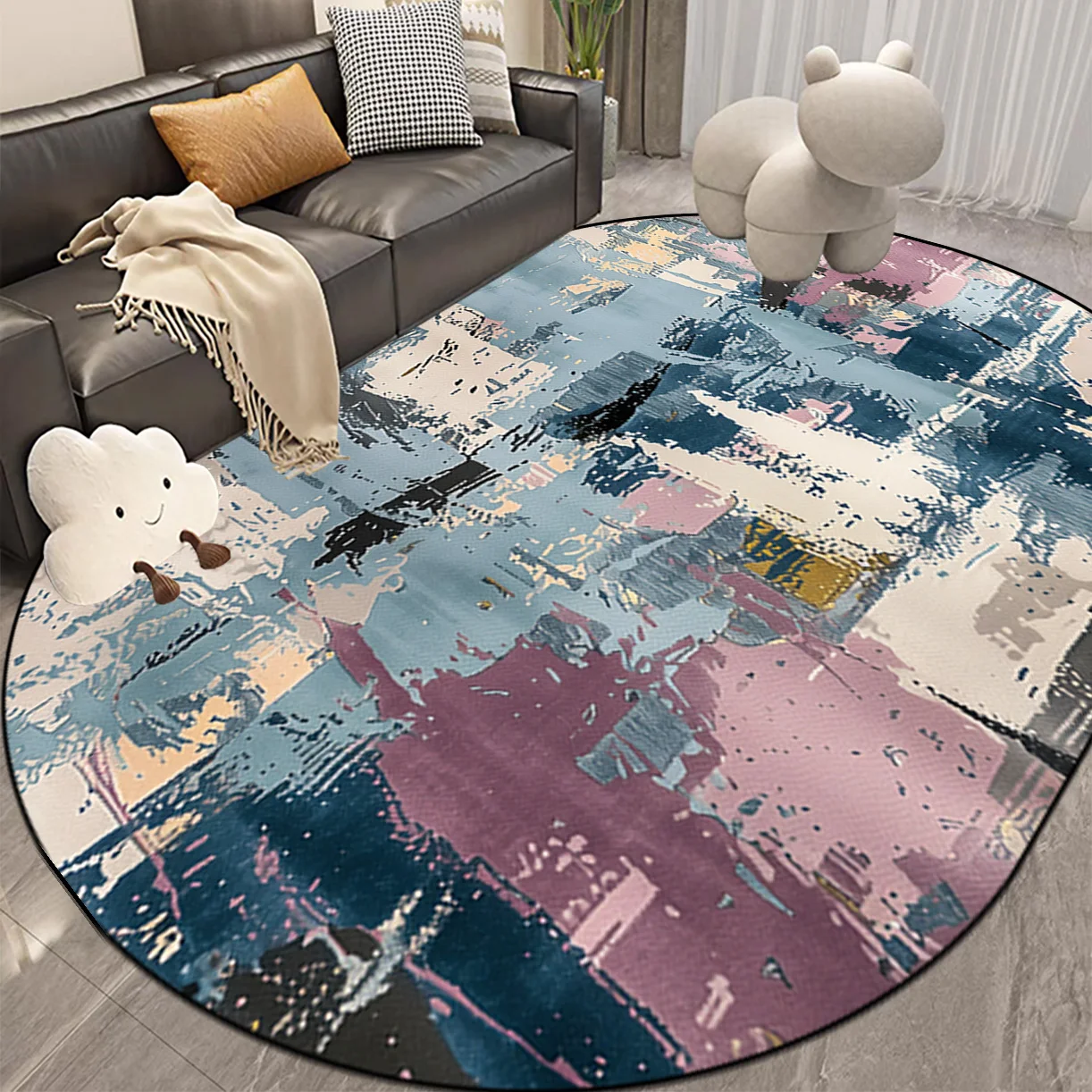 Nordic Abstract Style Oval Living Room Carpet Non-slip Large Size Room Decor Rugs Washable Coffee Tables Mat Bedroom Bedside Rug 4