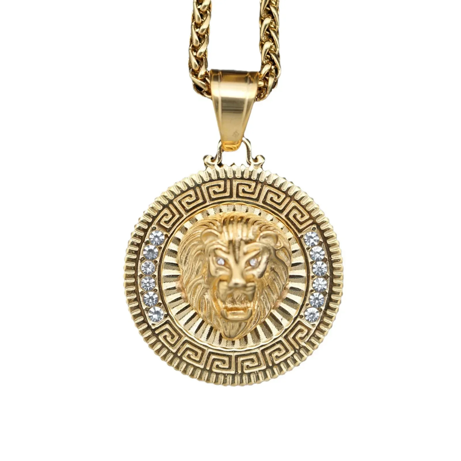 Hip hop New Men's Lion King Tag Personalized Men's Jewelry 316L Stainless Steel with rhinestone Necklace pendant Jewelry pendant necklace silver necklace silver pendant silver necklace charms