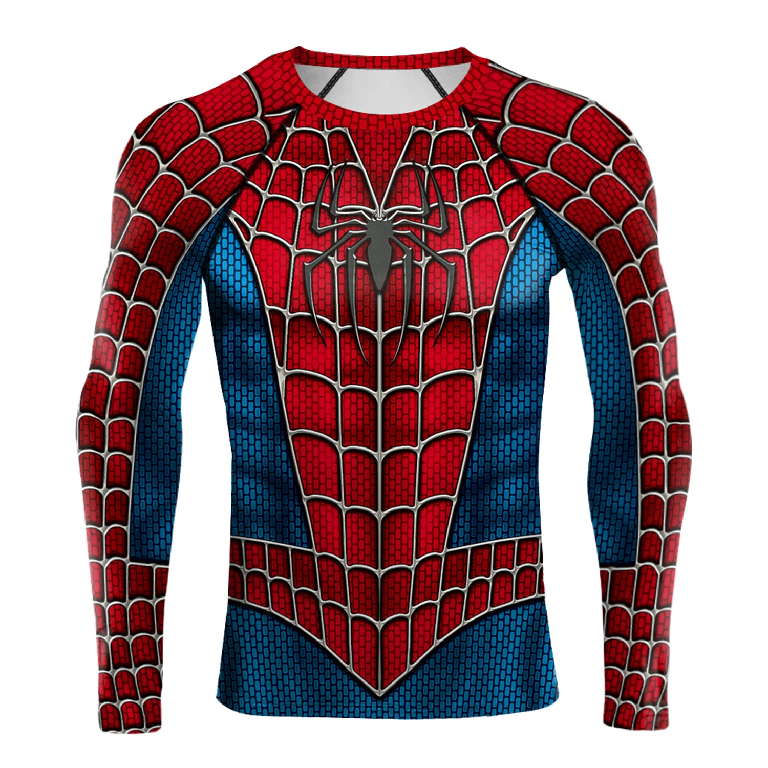 Mens Long Sleeve Spider-Man Compression Shirt - Superhero Cosplay Fitness Top