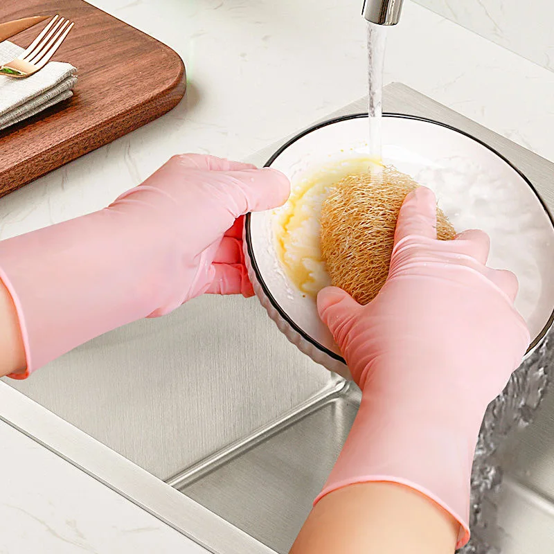 30PCS Pink Disposable Nitrile Gloves 12Inch Extended Waterproof Household Cleaning Gloves Kitchen Food Gardening Beauty