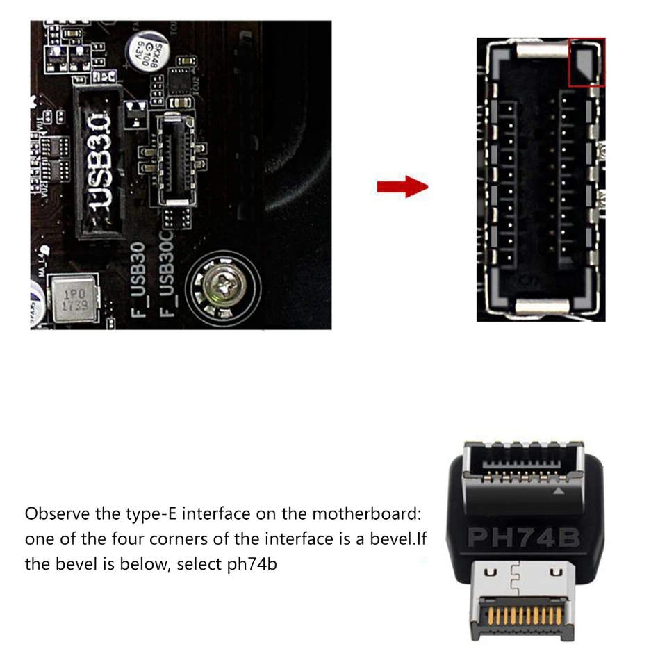 Computer Motherboard Type-E USB 3.1 Type-E Interface 90 Degree
