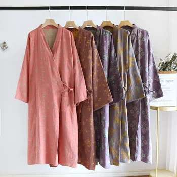 Kimono jacquard double face in cotone primavera/estate da donna, camicia da notte da donna, taglia ampia, comodo accappatoio per la casa 1