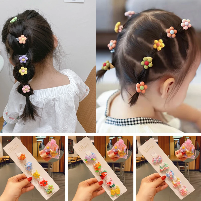 Colorful Flower Animal Girls Hair Ties Sweet Fruit Elastic Hair Ropes Scrunchies 40Pcs/Set