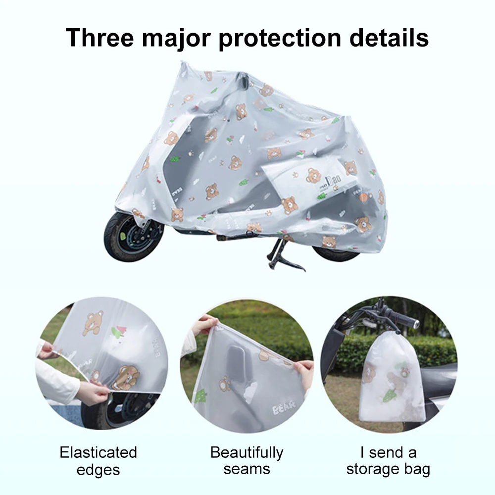 Motorcycle Cover Translucent Motorcycle Cover Waterproof Raincover Electric Bicycle Sunshine Cover Rainproof Dustproof Bike Protective Gear