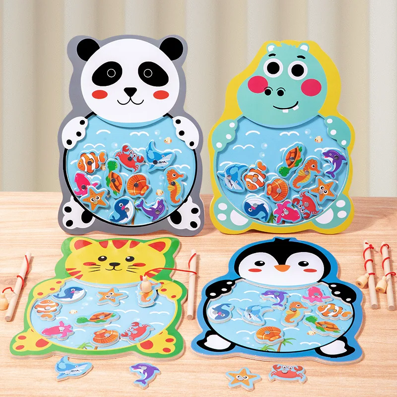 

Wooden Magnetic Baby Fishing Toys Cartoon Marine Life Cognition Fish Games Parent-Child Interactive Montessori Toys for Kids