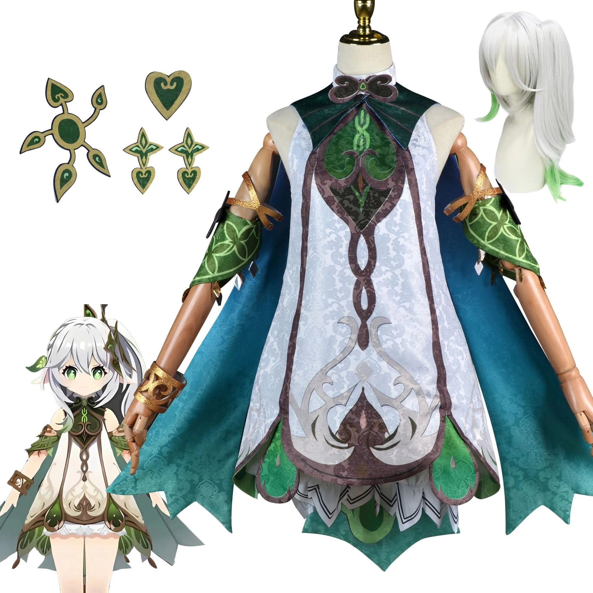 

Genshin Impact Nahida Cosplay Outfits Game Nahida Dress Cloak Lesser Lord Kusanali Shoes Costume Wigs Fancy Party Uniforms Set