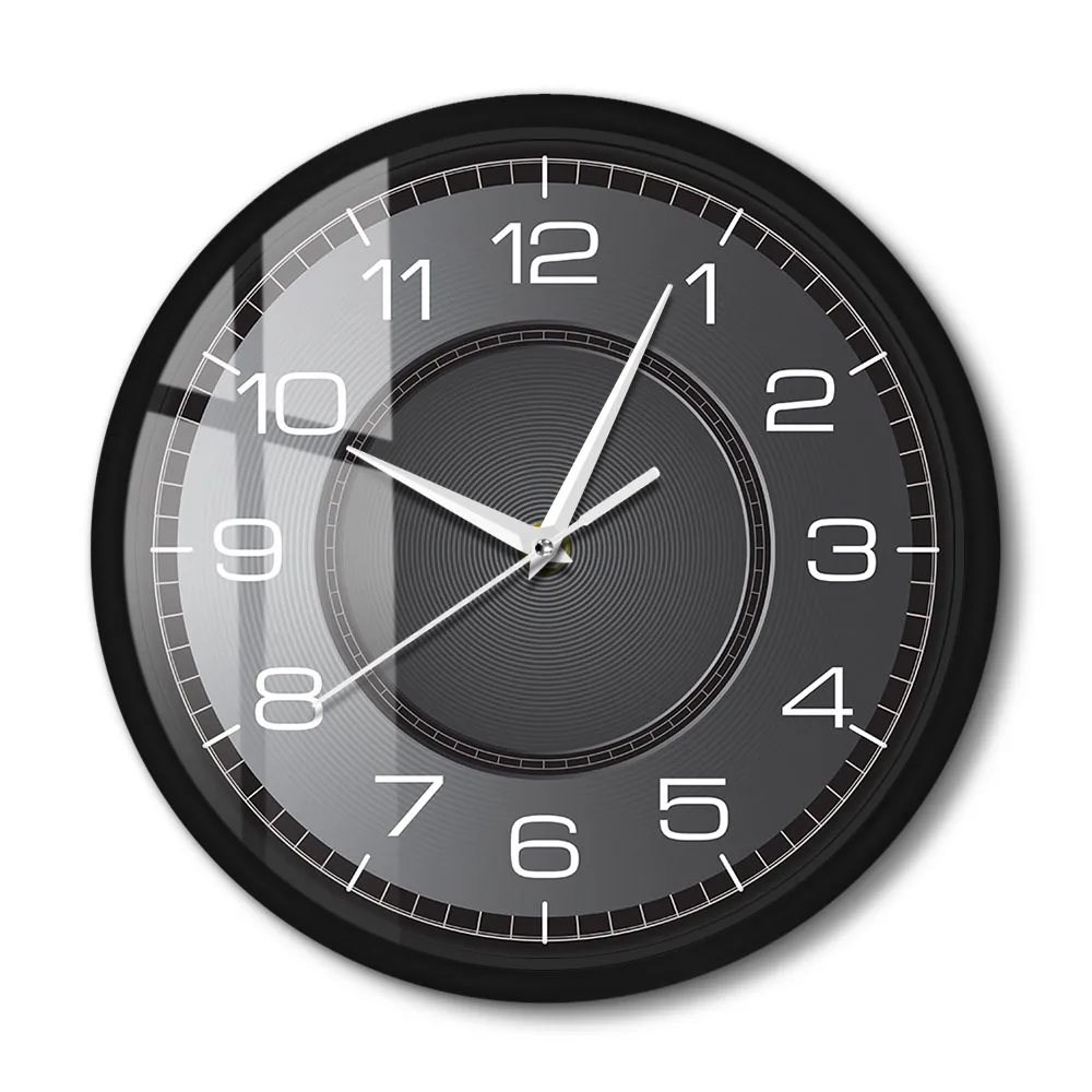 Round Printed Silent Black Aluminum Frame Wall Clock Metal Frame Clock  