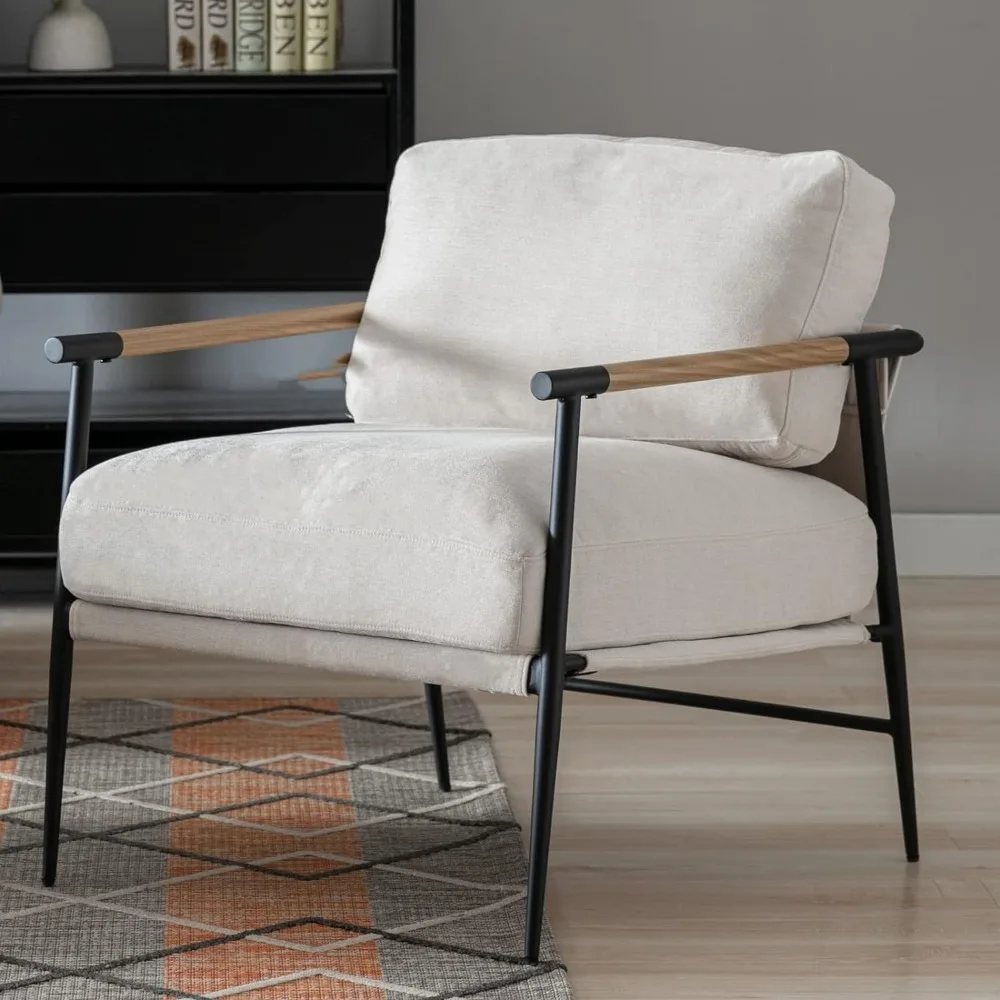 

Mid-Centur Accent Chair, Soft Armchair Chenille Fabric Lounge Chair withhair for Living Room Bedroom Reception Room, 1PC, Beige