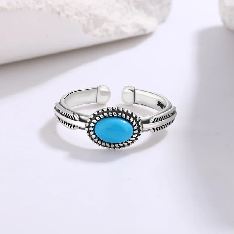 Sterling Silver Turquoise Ellipse Adjustable Ring - Elegant Luxury Jewelry