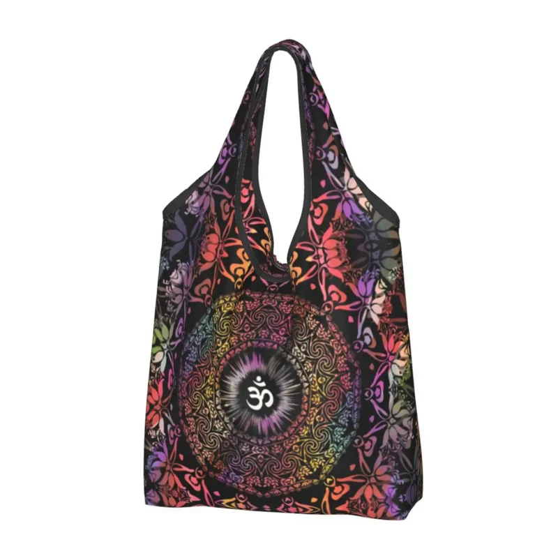 

Cute Mandala Om Buddhism Aum Shopping Tote Bag Portable Zen Yoga Meditation Grocery Shoulder Shopper Bag