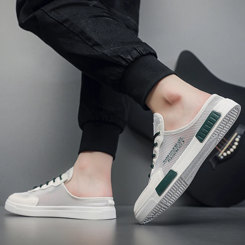 Breathable Half Slippers Men Casual Shoes Lightweight Slip-on Shoes Men Flat Shoes Man Sneakers Comfortable Lazy Driving Loafers 2