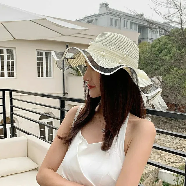 YUDX Hot Girl Summer Oversize Brim Sunshade Straw Hats Women Korean Style Sandy Beach UV Protection Women's Netting Caps 1