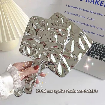 Miroirs de maquillage portables à poignée galvanisée, main ronde et carrée, S, M, L, beauté 1