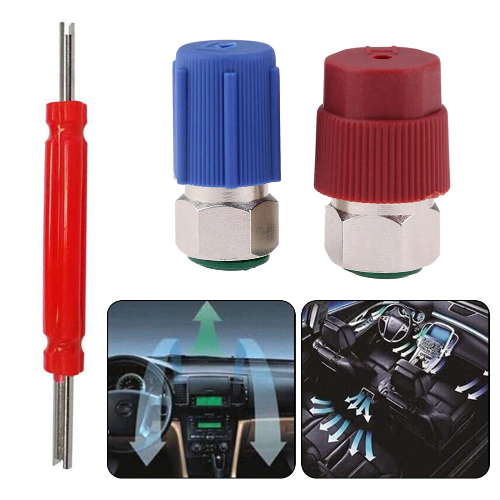 A/C Adapter Air Conditioning Conversion Valve Core CCaps Kit R12 To R134a With Removal Tool Retrofit Valve Fittings
