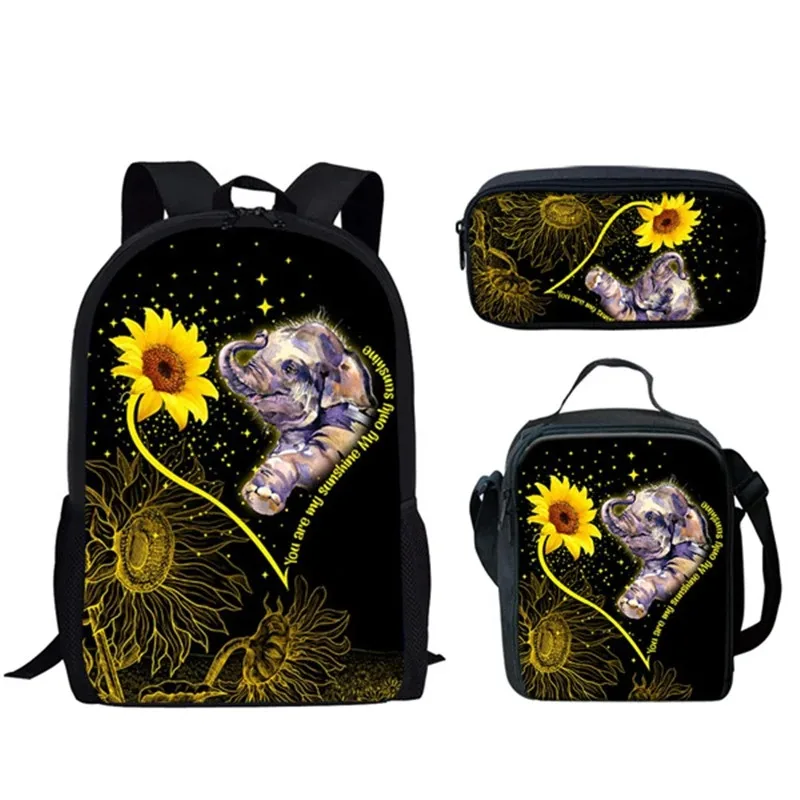 Student School Backpack with Sunflowers and 3D Animal Print, Laptop Backpack, Backpack, Lunch Bag, Pencil Case, Harajuku, Popula