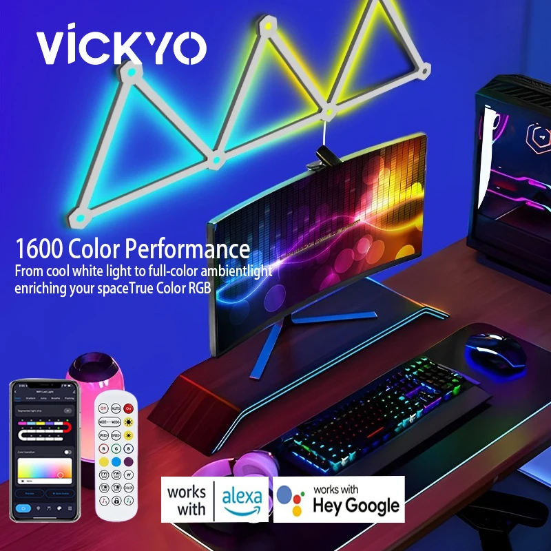 

Умный ночник VICKYO, для пикапа RGB, с дистанционным управлением, музыкальный ритм управления, Сращивание, окружающая лампа для декора комнаты