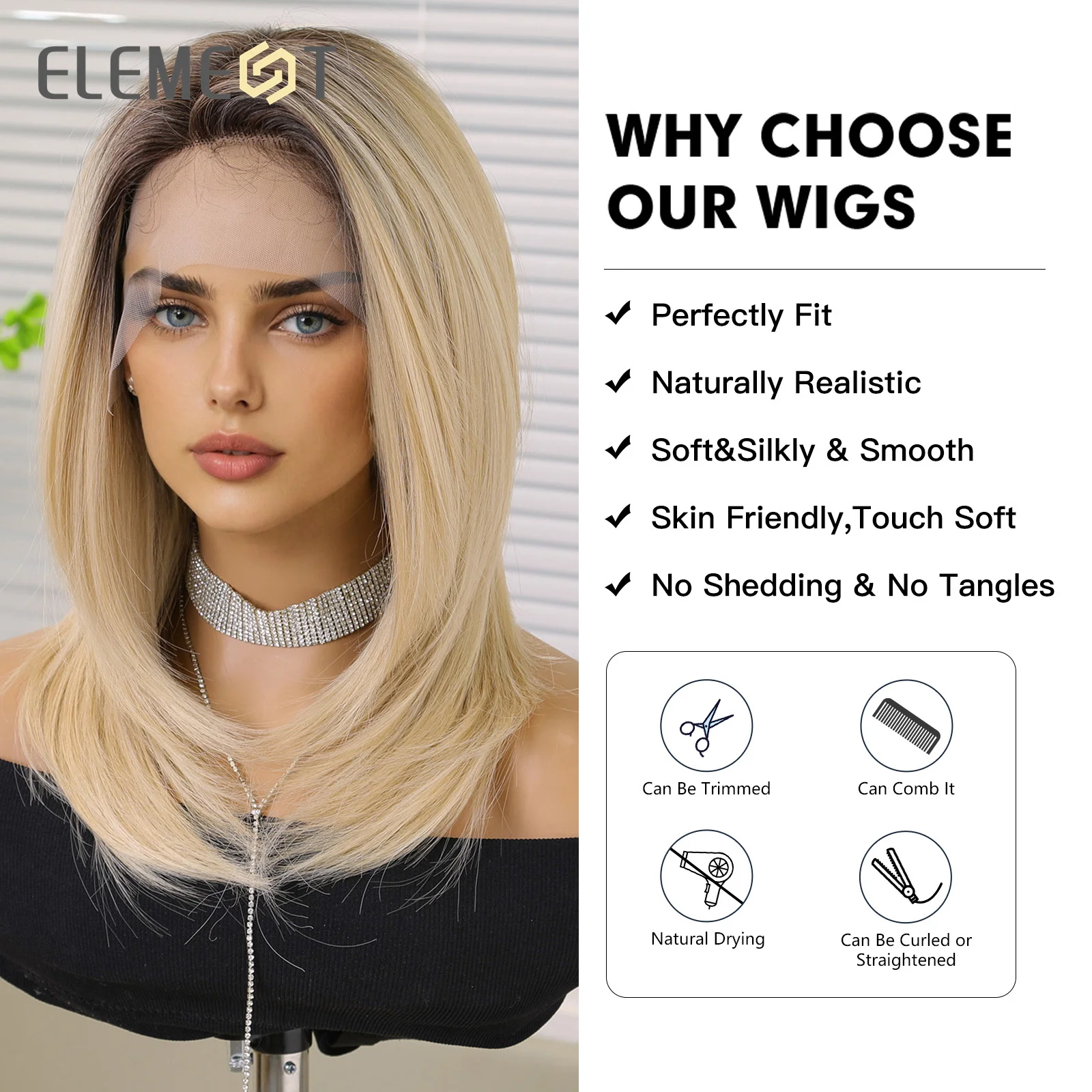 Synthetic Wig 13*5*1 Lace Ombre Dark Root to Blonde for Girls Daily Heat Resistant Transparent Glueless