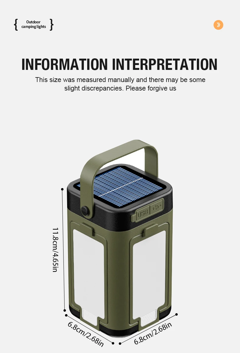 Lámpara de camping multifuncional con modo de carga dual solar tipo C Diseño de fuente de luz expandible para múltiples