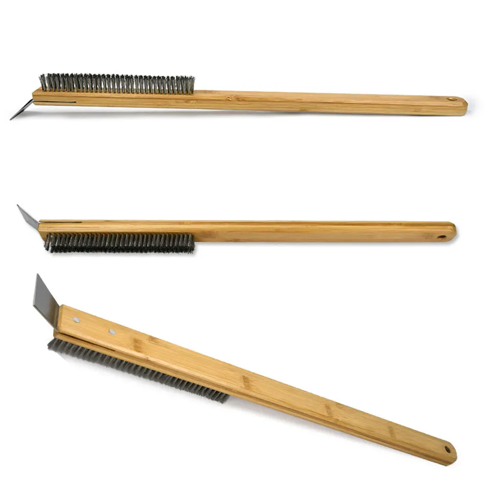 Oven Cleaning Brush Pizza Oven Copper Brush Bristle Brass Scraper Household Grill Cleaning Oven Brush with 22 inch Aluminium Handle