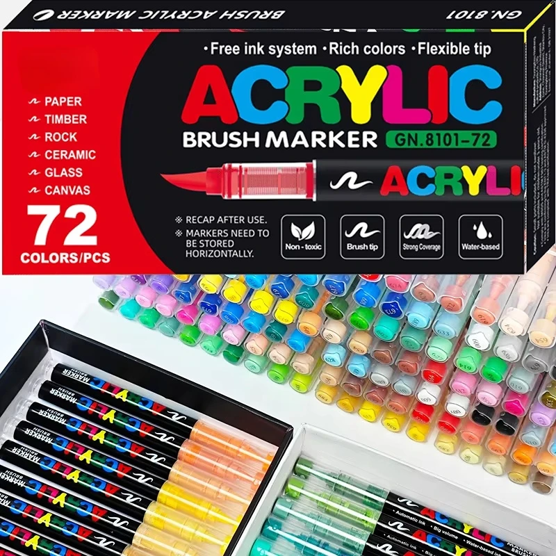 12-120 Colors Acrylic Paint Pens Markers Brush Tip for Rock Painting Wood Canvas Stone Christmas Gift DIY Crafts acrylic markers