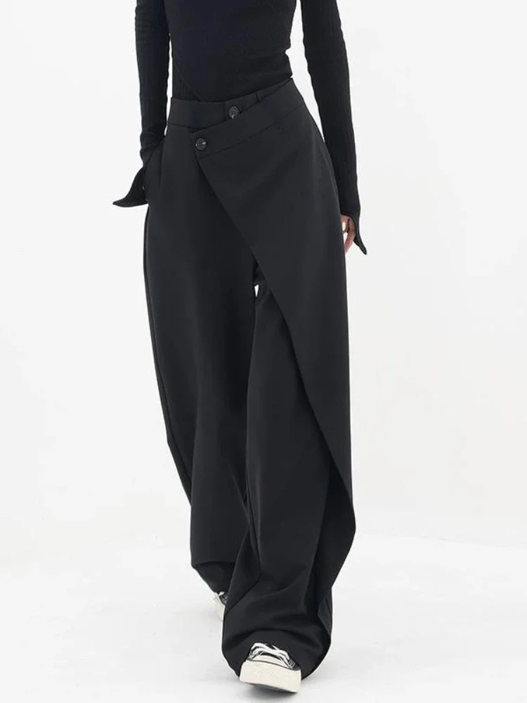 

2024 Women Wide Suit Pants High Waist Gothic New Style Baggy Black Trousers Irregular Straight Pants Casual Streetwear A134