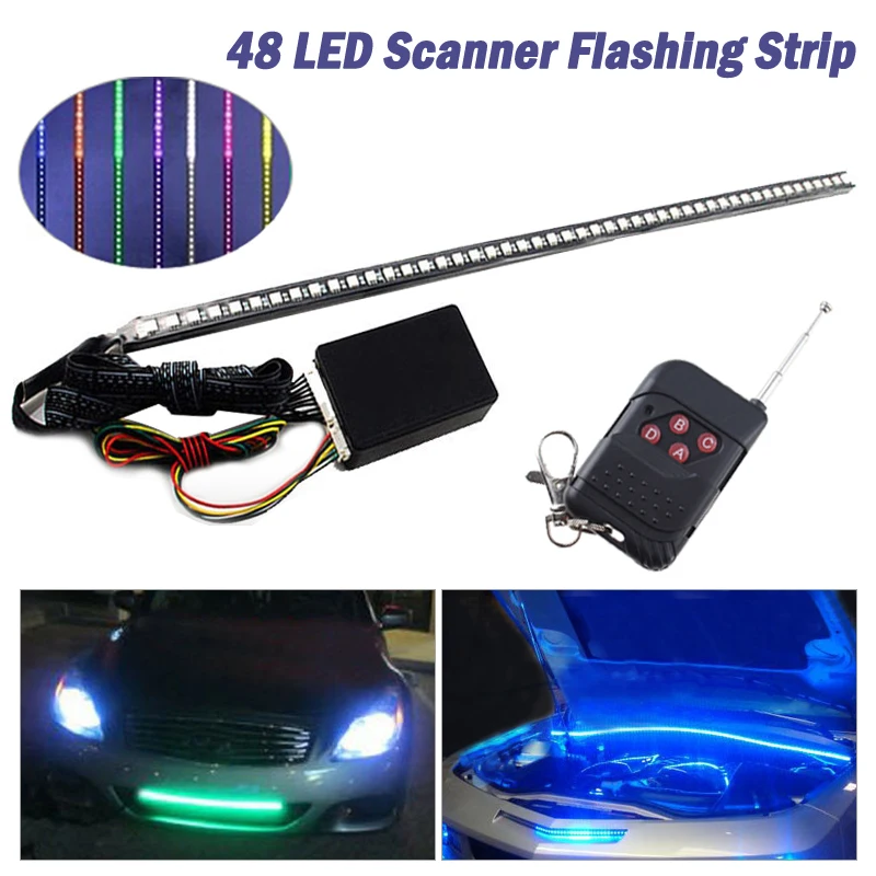 

22 inch 7 Color 48 LED RGB Scanner Flash SUV Motorcycle Strobe Knight Rider Kit Breathing Light Strip+Remote For Car LED lights