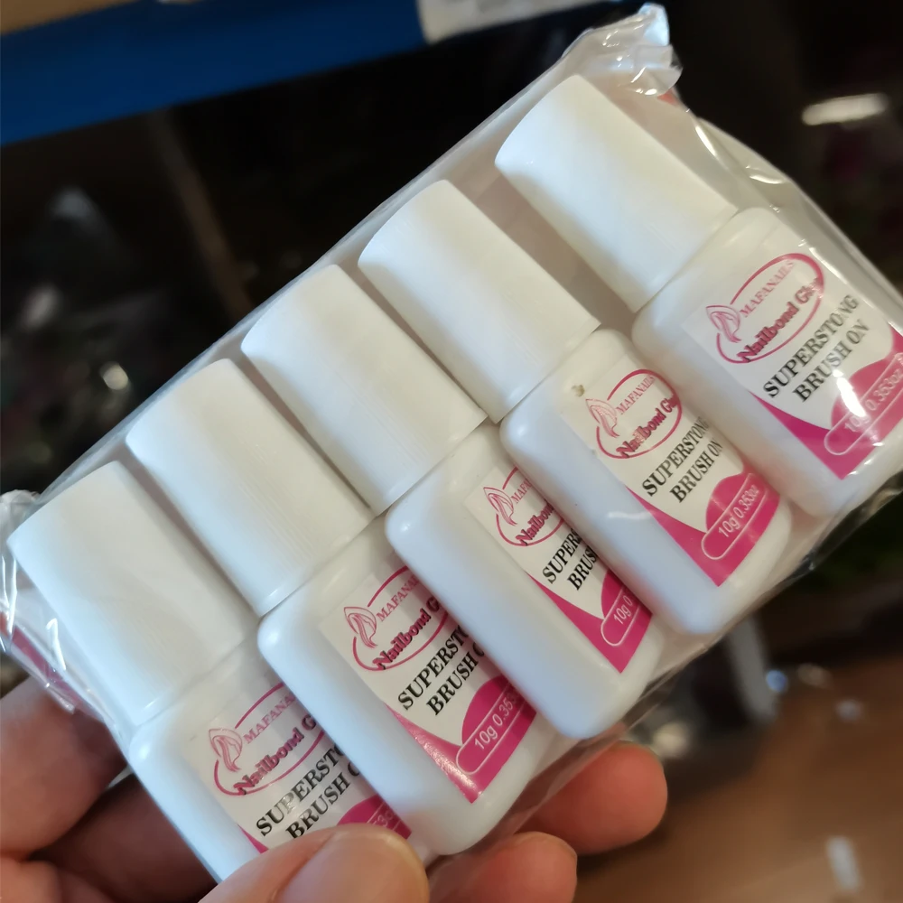 Nail Bond Brush On Nail Glue Press On Nails Long Lasting Art Glue For Acrylic Nails Fake Tips Gel 10g*5PCS