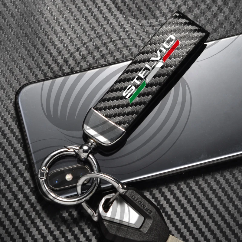 Carbon Fiber Leather and Zinc Alloy Keychain with Logo - Premium Car Accessory