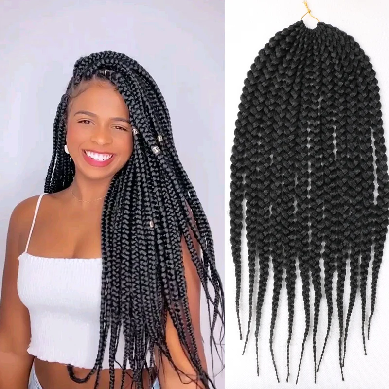 Full Star Synthetic 12" 18" 22" 12Root Big Box Braids Hair Extensions Black Bug Brown hair for Women Box Braids Crochet Hair