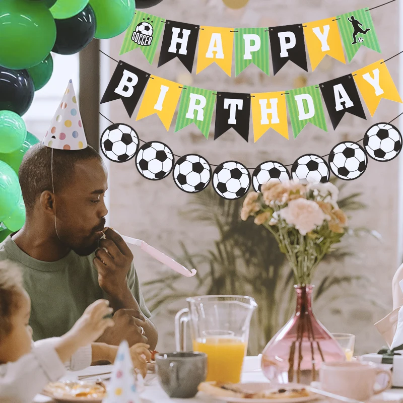 1set Football Party Happy Birthday Banner Paper Garland Kids Boys Sports Theme Soccer Birthday Party Decoration Favors Supplies