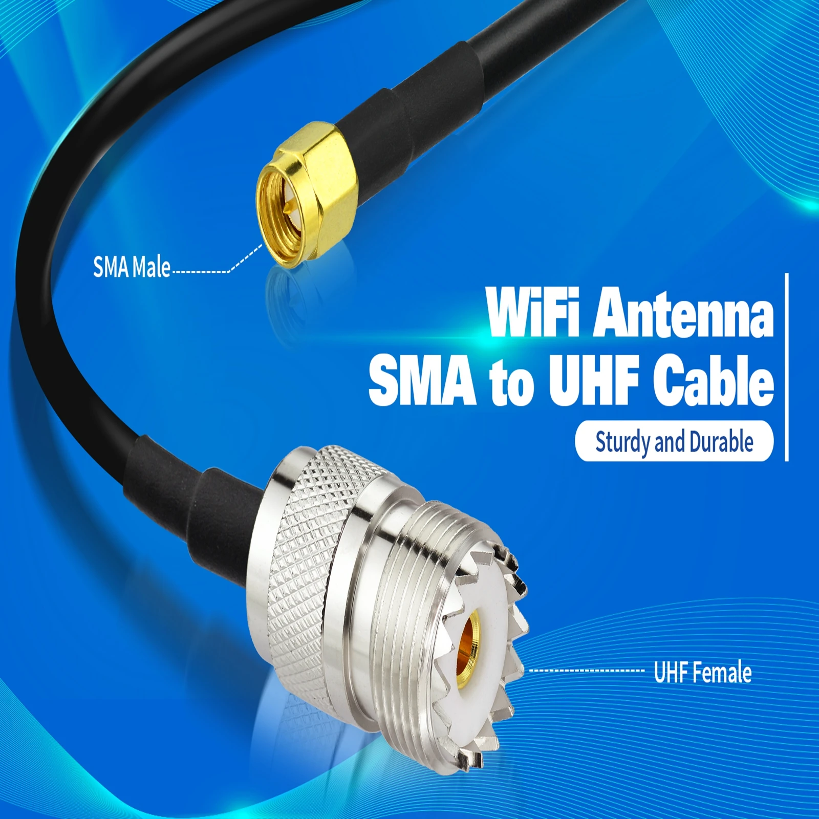 UHF Female to SMA Male Coaxial Extension Cable for Ham Radio