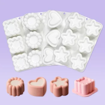 New Handmade Groove Flower Love Star Mousse Mold Round Square Cake Baking Silicone Mold Jelly Pudding Candle Molds 2