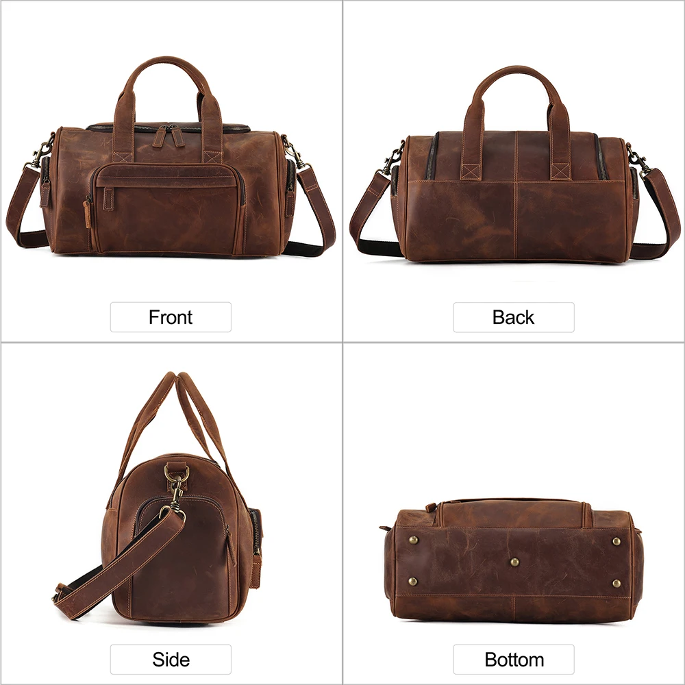 JOYIR Travel Duffel Bag Crazy Horse Leather Weekender Bag Vintage Carry on Overnight Bag Sports Duffel Shoulder Bag for Men