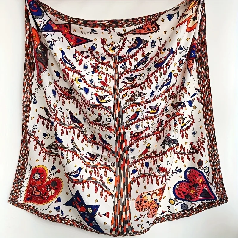 35.43" Geometric Pattern Square Scarf Imitation Silk Satin Shawl Thin Summer Sunscreen Bandana Outdoor Handbag Decoration Scarf 6