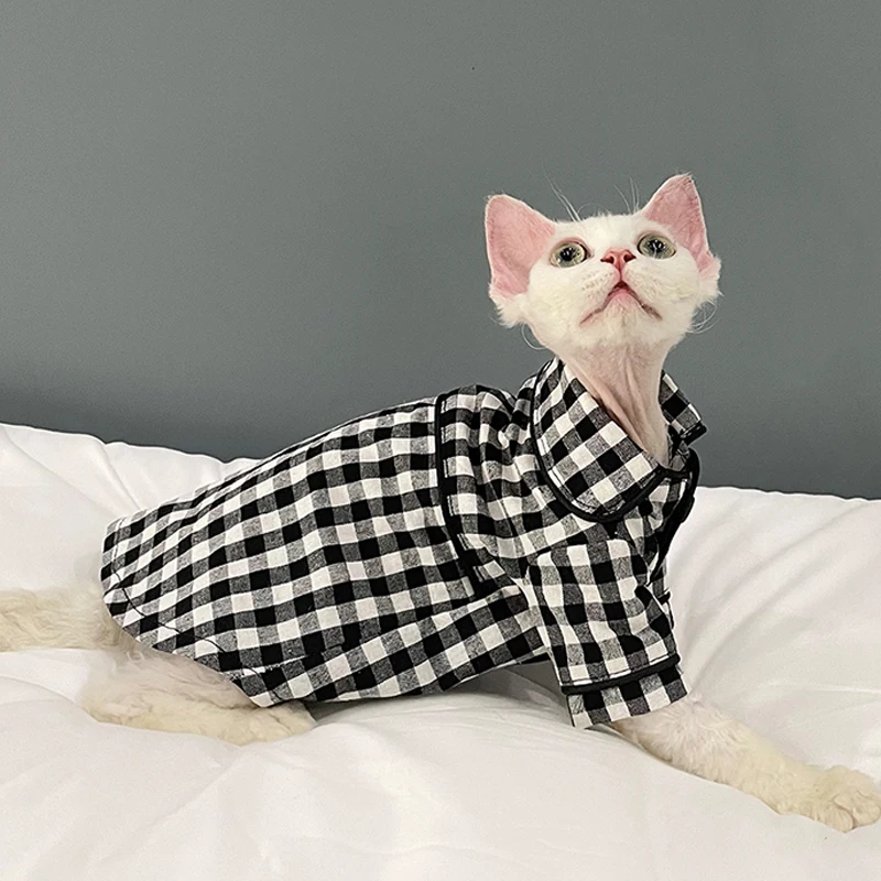 스핑크스 고양이 옷을위한 여름 잠옷 새끼 고양이를위한 격자 무늬 100% 코튼 ..