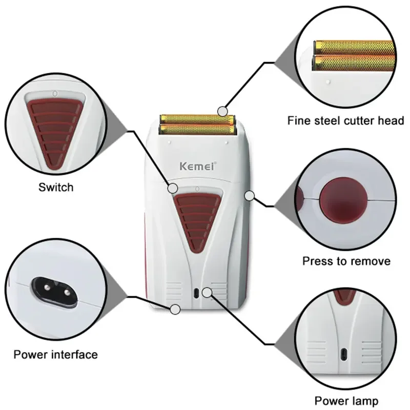 Kemei 3382 Rechargeable Electric Shaver Hair Beard Electric Razor for Men Bald Head Shaving Machine Foil Titanium Cord/Cordless