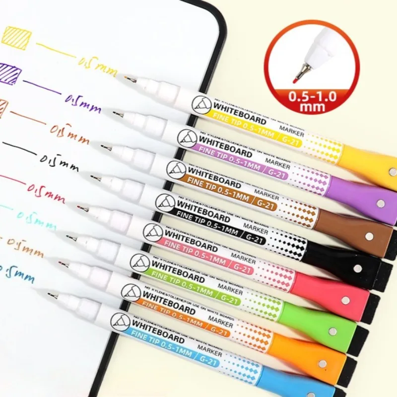 8 색상 0.5mm 자기 건조 지우기 마커 사무실 학교 홈 오피스 용 화이트 보드 마커 펜 엑스트라 파인 팁 컬러 펜