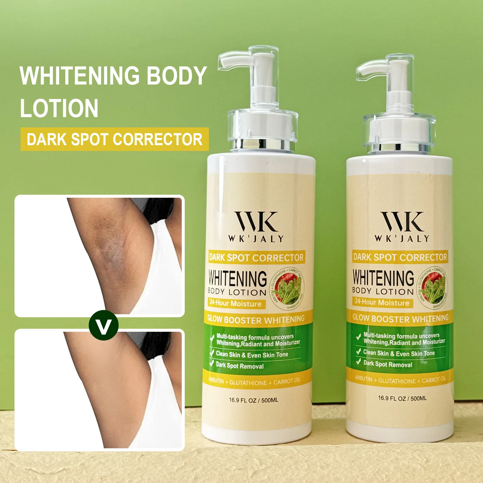 WK JALY Glow Booster Whitening Body Lotion, With Glutathione, Remove Dark Spots, Melanin, Even Skin Tone Cream for All Skin Type