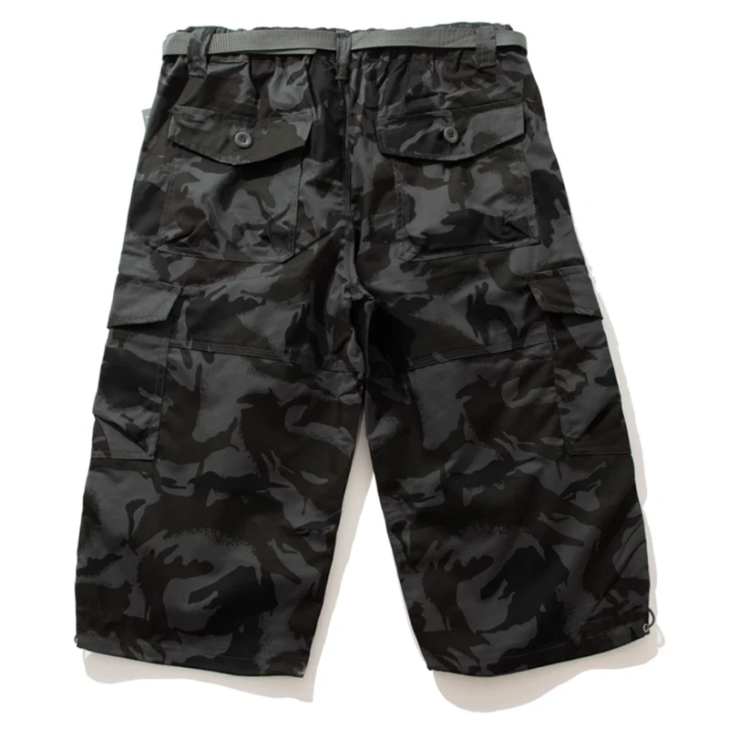 Multi Pocket Casual Shorts Men's Summer Beach Shorts Solid Color Work Cargo Pants Men's Casual Multi-Pocket 7/10 Pants