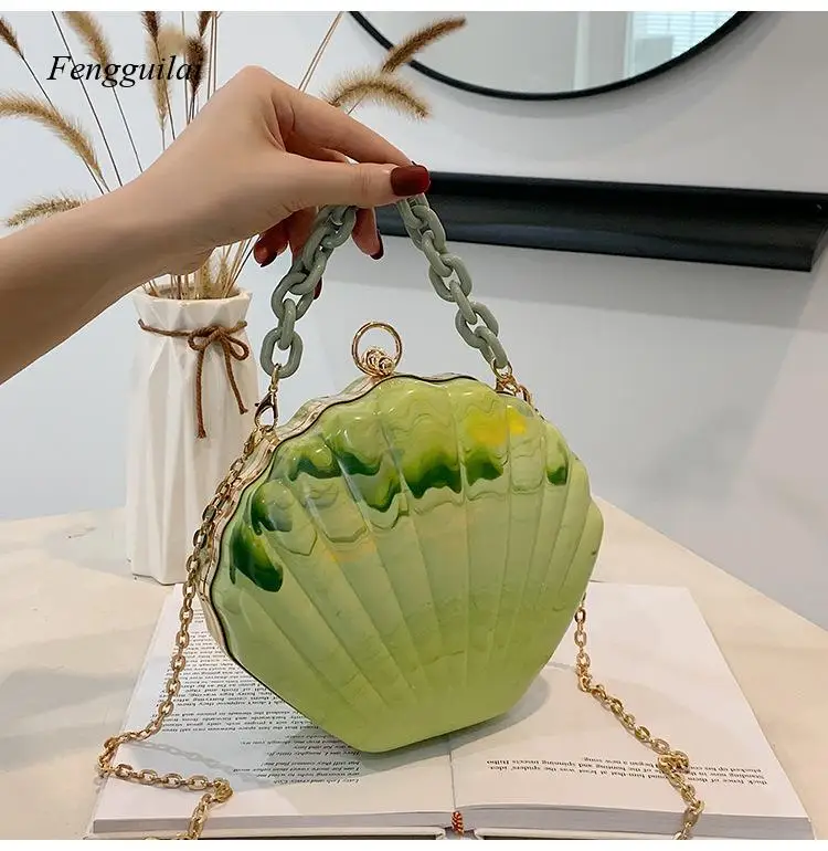 Shell Shape Party Clutch Bag Evening Bag Crossbody Women Shoulder Chain Chic Purses Handbags