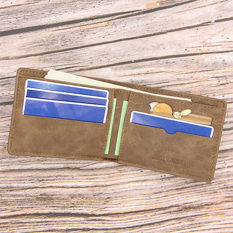 Short Men Wallets Slim Card Holder PU Leather Small Zipper Coin Pocket short wallet