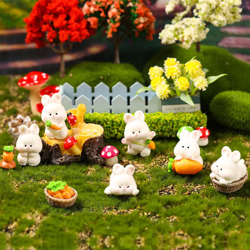 

Cute Animal Cartoon Little Rabbit Carrot House Cute Rabbit Horticulture Resin Jewelry Accessories Rabbit Children Toy Wholesale