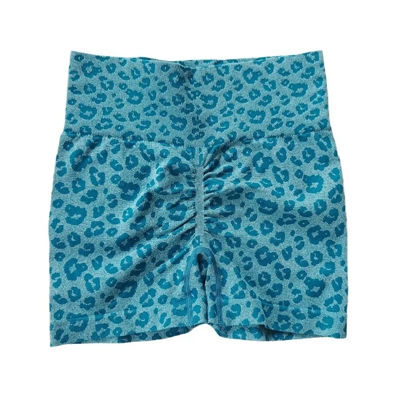 Leopard Print High Waist Yoga Shorts - Womens Gym Fitness Summer Leggings