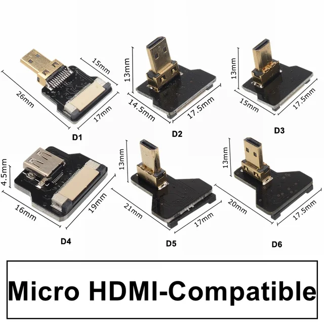 Ribbon FPV HDMI-Compatible Connector Flexible Flat Cable Raspberry Pi 4 Micro  HDMI to HDMI/Mini HDMI Female 90 Degree FFC 20pin