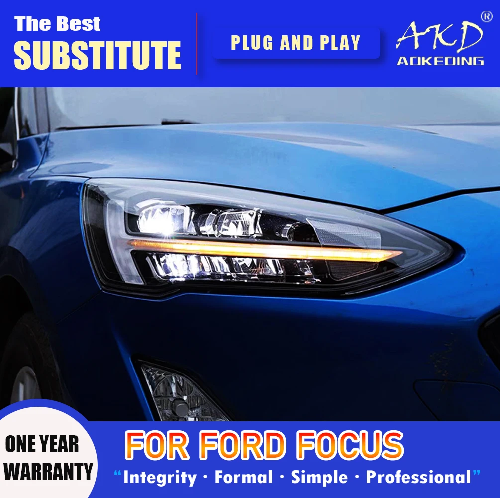 

Фара AKD для Ford светодиодная фара для Focus 2019, фары Focus MK4 DRL, сигнал поворота, фары дальнего света, объектив проектора Angel Eye